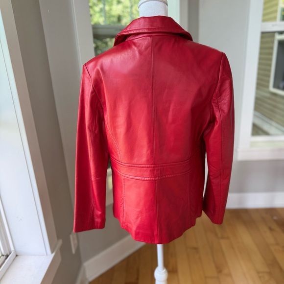 Vintage Studio Works Cherry Red Leather Jacket Coat Size Small - Picture 3 of 9